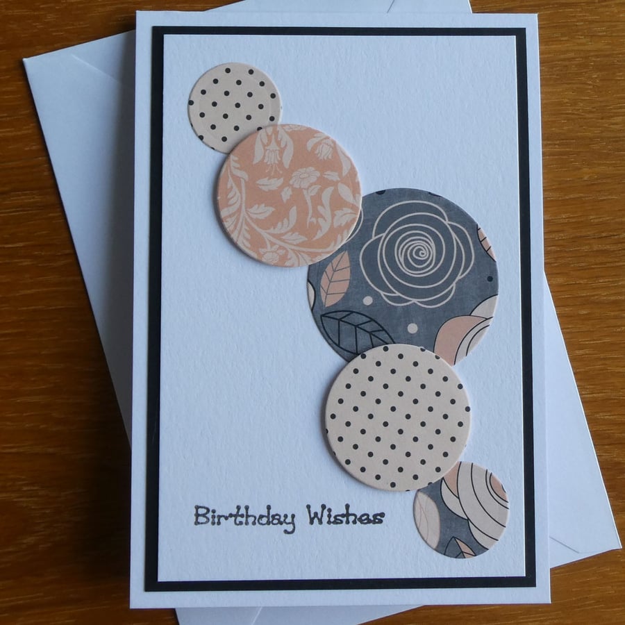 Birthday Wishes Card - Peach Floral Circles