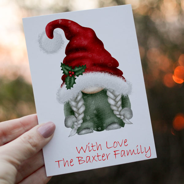 Gnome Christmas Card, Family Christmas Card, Personalized Card for Christmas