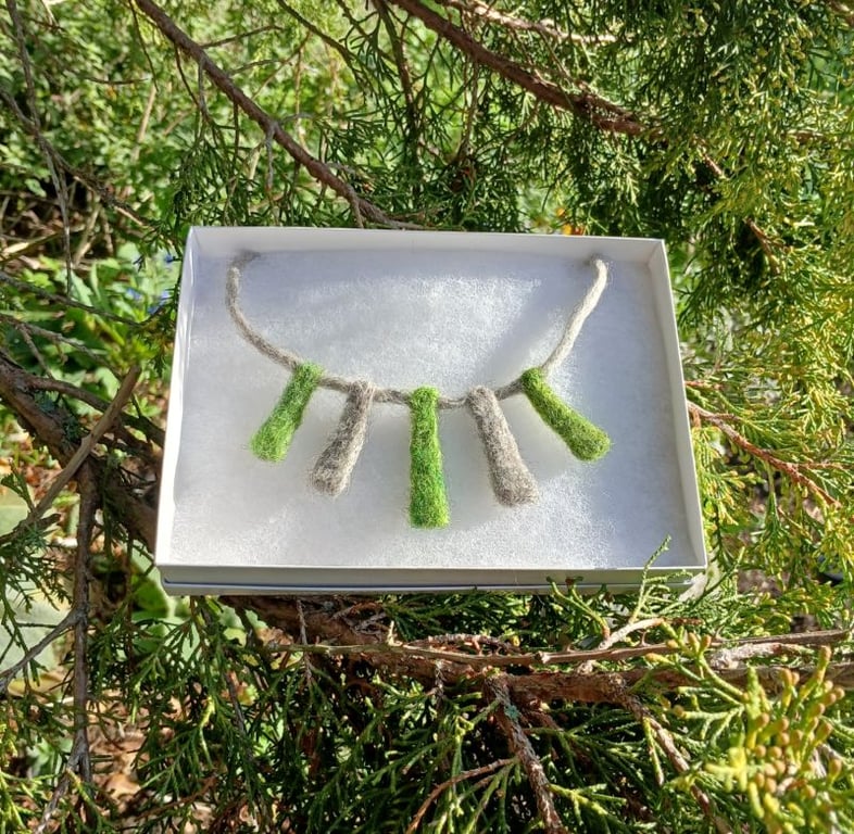 felted necklace - green and grey