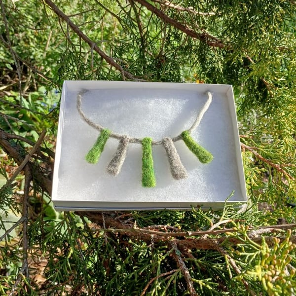 felted necklace - green and grey