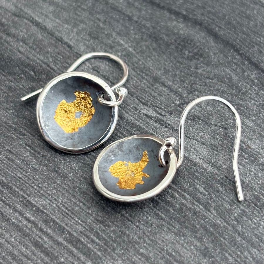 Keum Boo Earrings, oxidised earrings, black and gold earrings, 