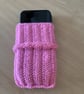 MOBILE PHONE SLEEVE 7x3.5" or 18x9cm KNITTED IN PINK YARN