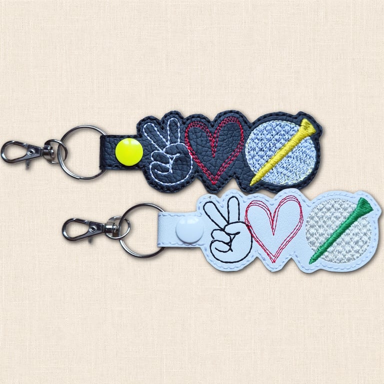 Golf Keyring - Peace Love Golf Faux Leather Bag Charm