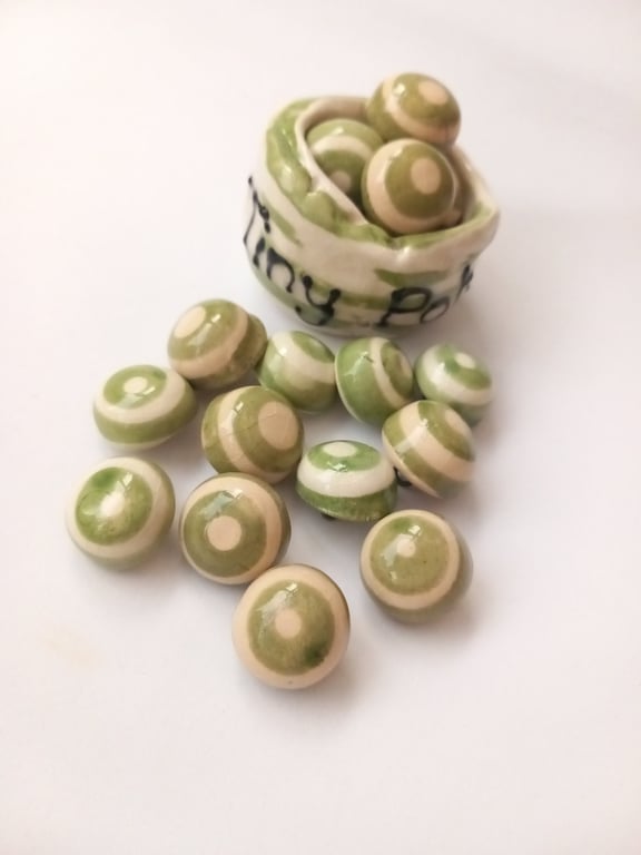 Buttons in Green and cream stripes. Handmade dome shaped shank buttons finished 
