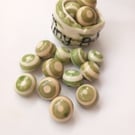 Buttons in Green and cream stripes. Handmade dome shaped shank buttons finished 