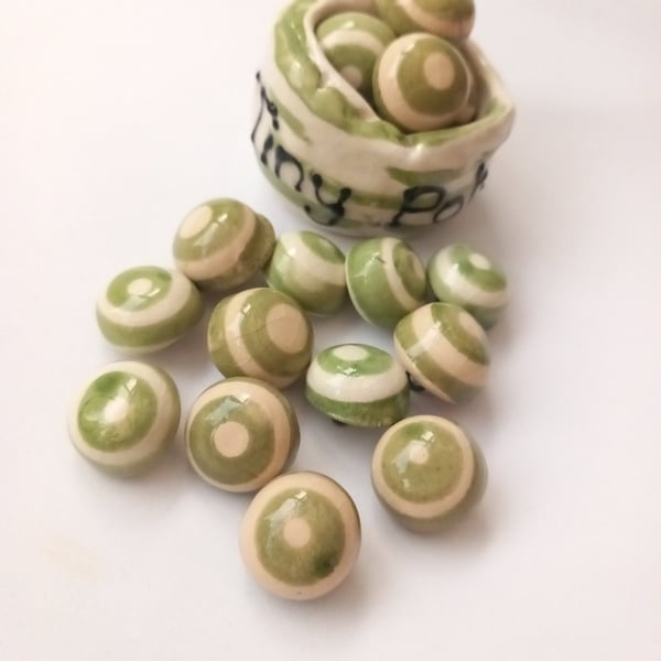 Buttons in Green and cream stripes. Handmade dome shaped shank buttons finished 