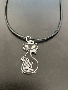 cat charm pendant on a 18" leather cord necklace