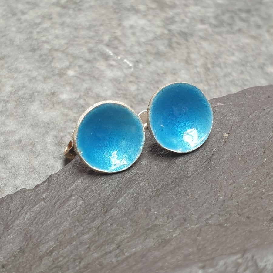 Turquoise enamel studs, Bright blue earrings, Ocean inspired