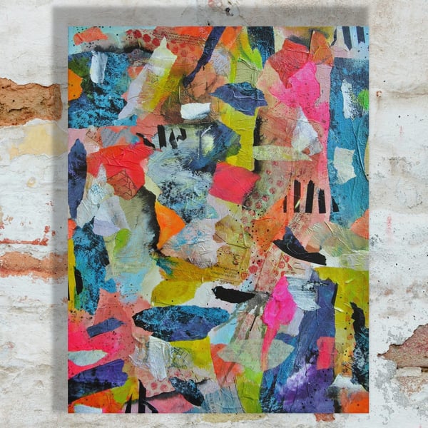 Minimal Abstract Collage Mixed Media Artwork on Canvas Medium Large Painting