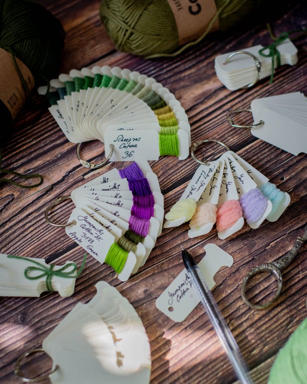 Yarn Swatch Cards on a Binder Ring  