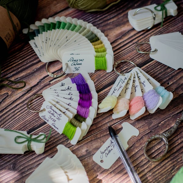 Yarn Swatch Cards on a Binder Ring  