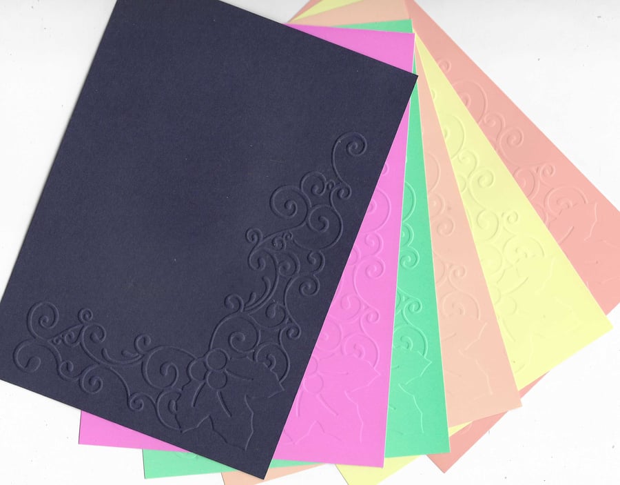 Embossed Card & Paper. 10 Sheets. 5"x7". Assorted Colours. Holly Corner (20)