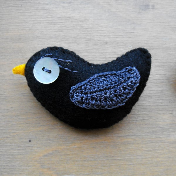 Felt and crochet Bird Brooch