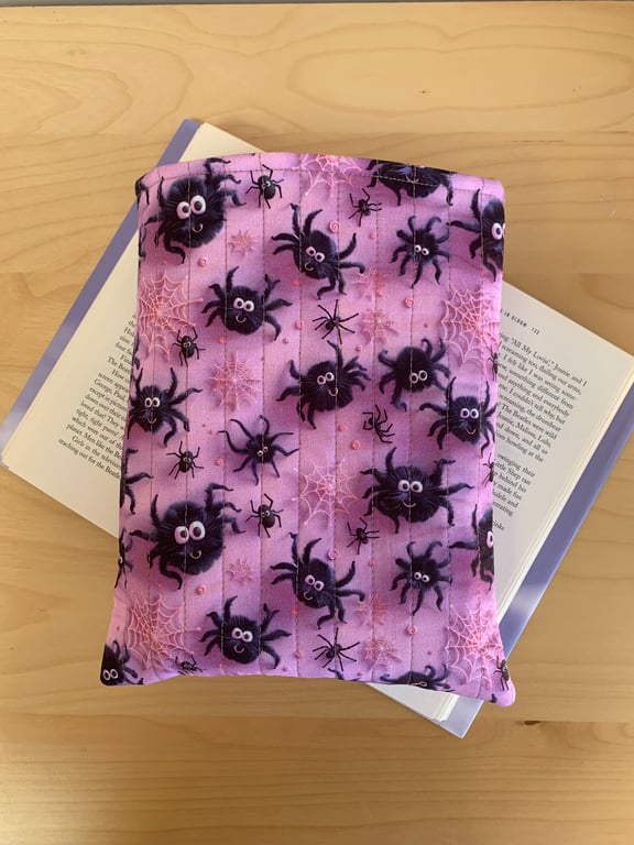 Spiders and Cobwebs Cotton Fabric Print Quilted Book Sleeve - Hardback Size