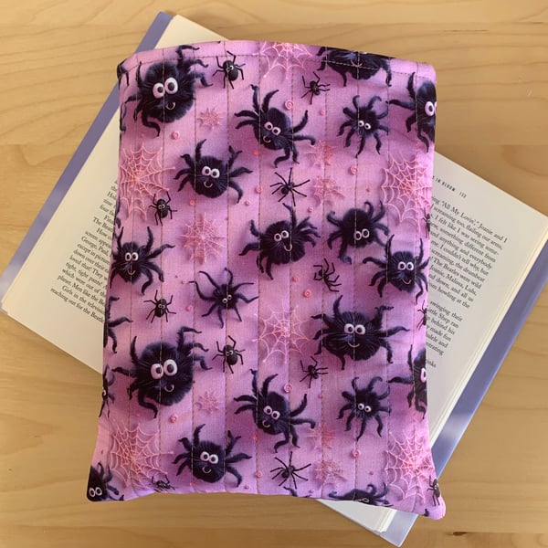 Spiders and Cobwebs Cotton Fabric Print Quilted Book Sleeve - Hardback Size