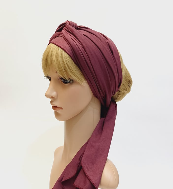 Extra long hair tie, self tie stretchy viscose jersey head scarf, hair wrap