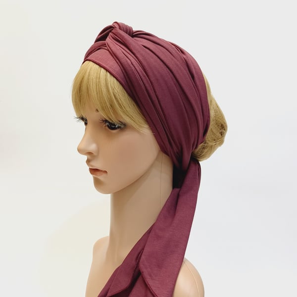 Extra long hair tie, self tie stretchy viscose jersey head scarf, hair wrap