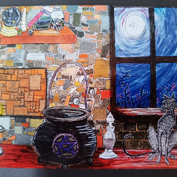 A6 art print blank greetings card: Dreams in the Witch House 