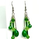 Green Beaded Cluster Dangly Earrings