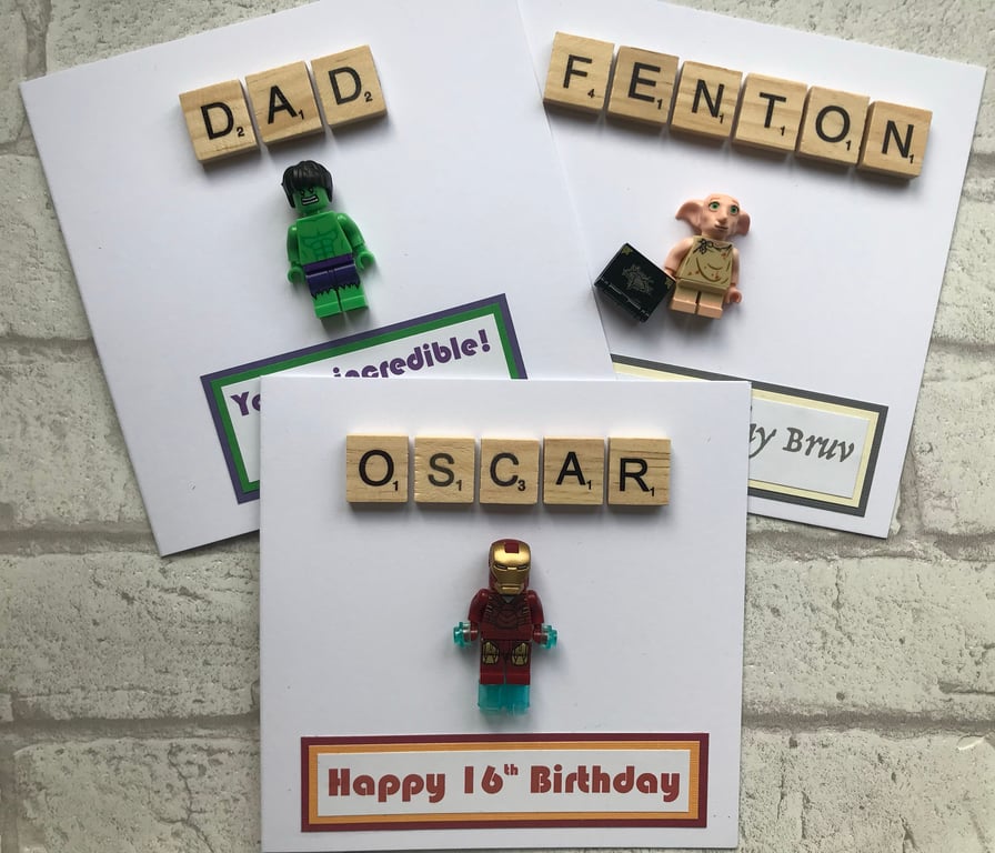 Personalized Superhero Handmade Card Scrabble Tile Name, Geek Gift