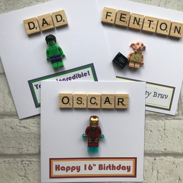 Personalized Superhero Handmade Card Scrabble Tile Name, Geek Gift