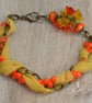 Orange Czech Bead Drops, Yellow Chiffon Ribbon & Antique Bronze Chain Bracelet - Image 1