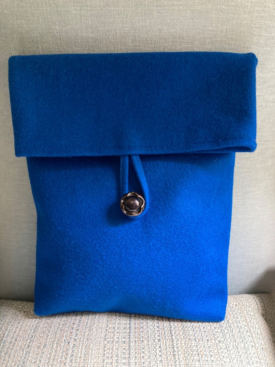 Royal blue 100% wool pouch bag.