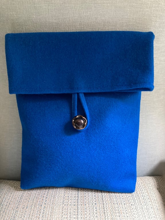 Royal blue 100% wool pouch bag.