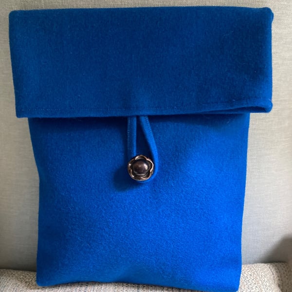 Royal blue 100% wool pouch bag.