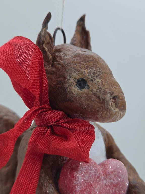 Charming Spun Cotton Red Squirrel Valentine’s Ornament