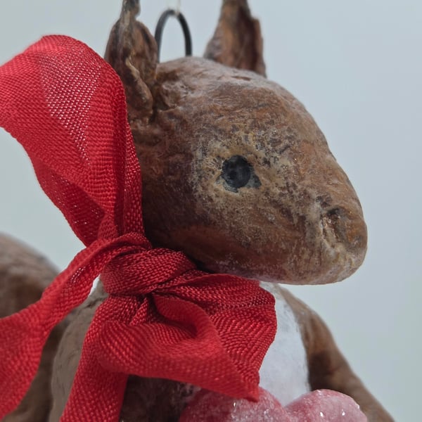 Charming Spun Cotton Red Squirrel Valentine’s Ornament