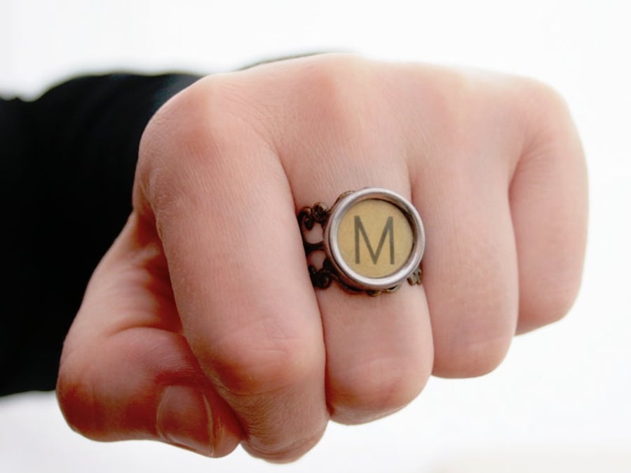 Custom Letter Ring made of antique typewriter key, Adjustable Initial Ring