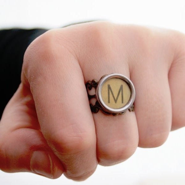 Custom Letter Ring made of antique typewriter key, Adjustable Initial Ring