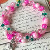 Lucky Cornish Pixie Pink and Green Beaded Wrap Bracelet