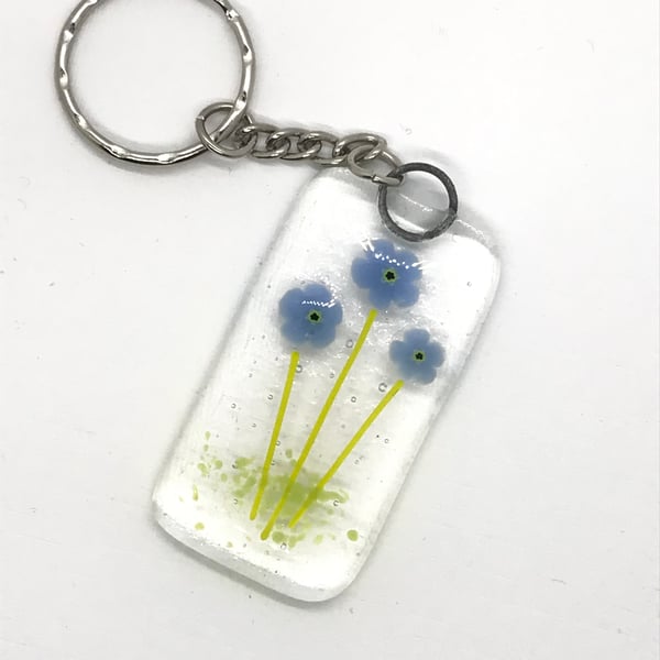 Fused Glass Forget-me-not Keyring 