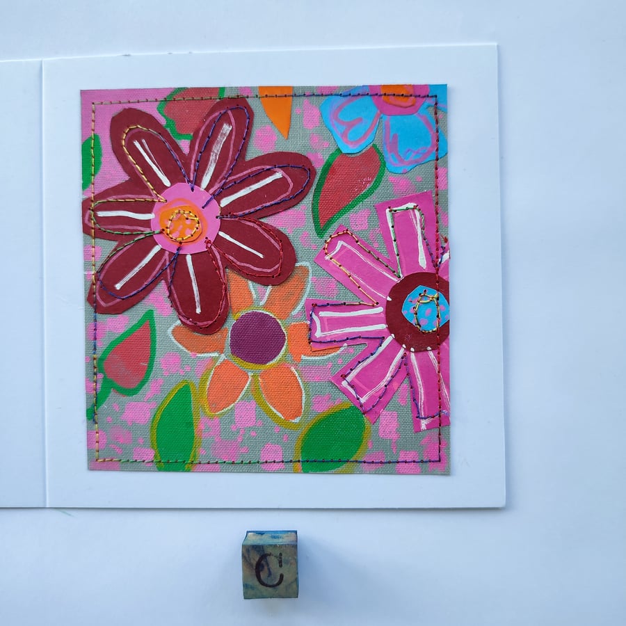 Flowers, hand painted, blank greetings card