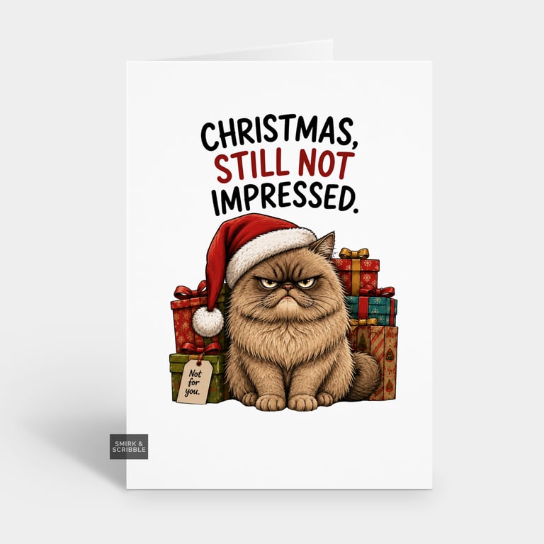Funny Christmas Card For Him Or Her - Not Impressed Cat