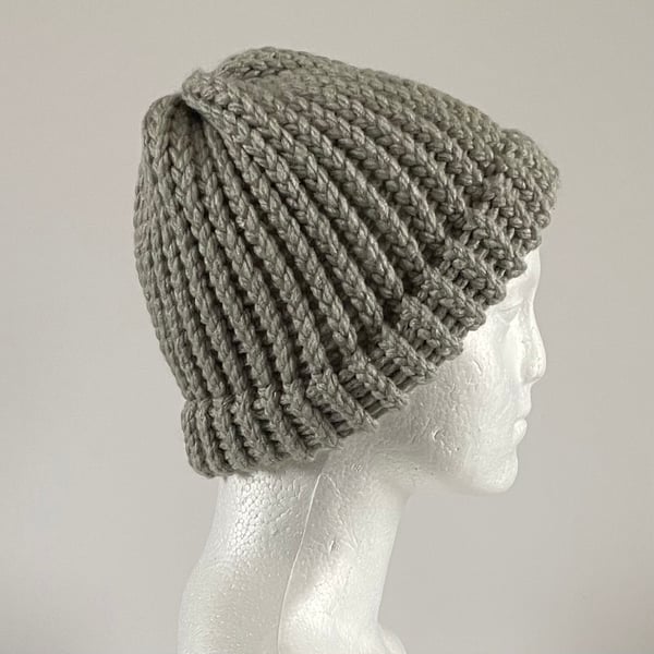 Warm Grey Chunky Hat with a Fixed Brim, perfectly imperfect