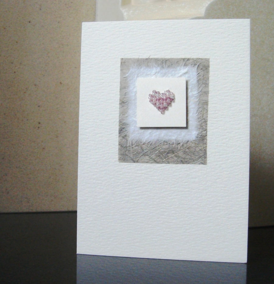 Beaded Heart handmade Card - colour choice, peach