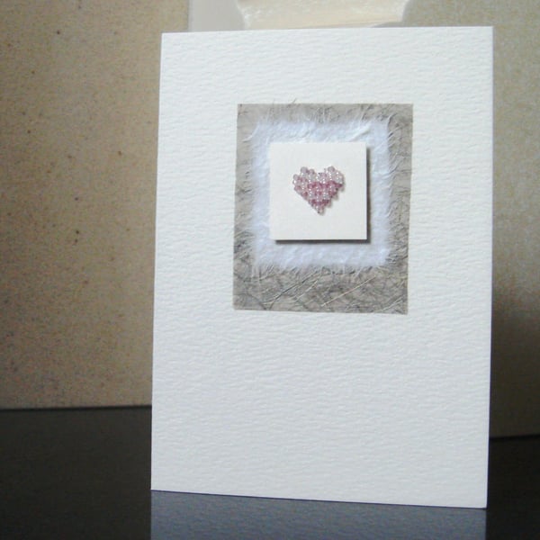 Beaded Heart handmade Card - colour choice, peach