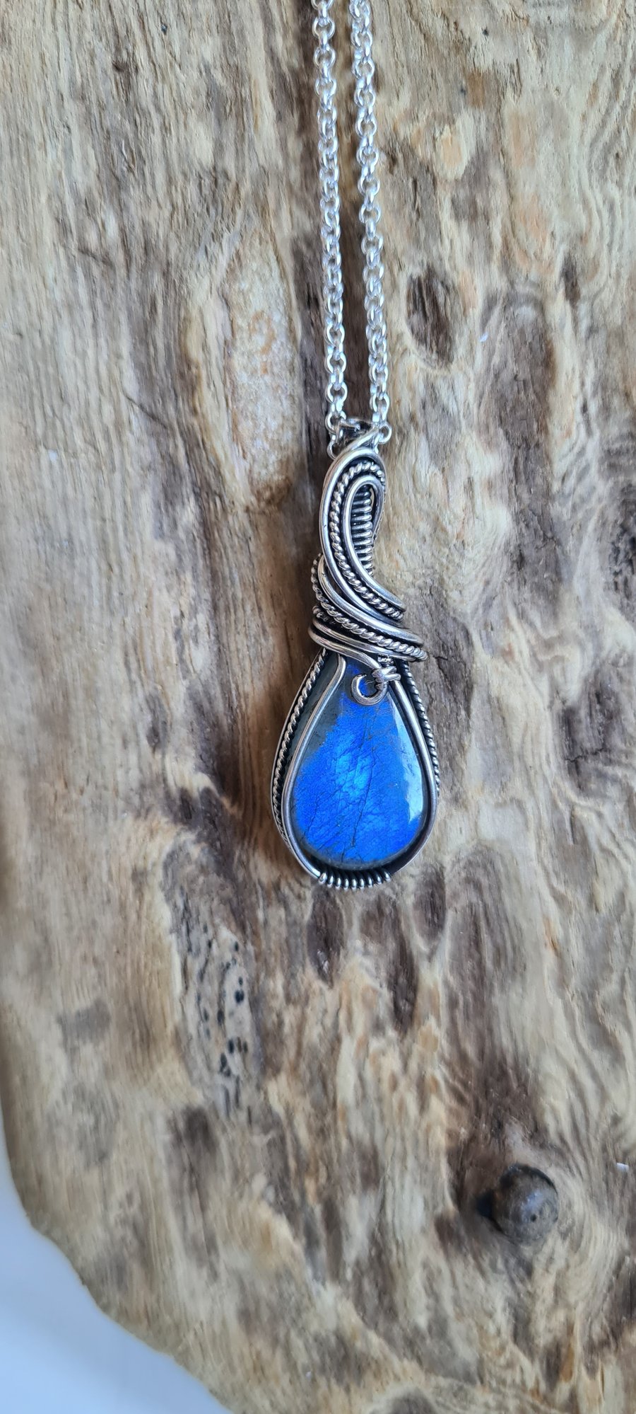 Unisex 925 Silver & Natural Labradorite Pendant Necklace Gift Crystal Jewellery 