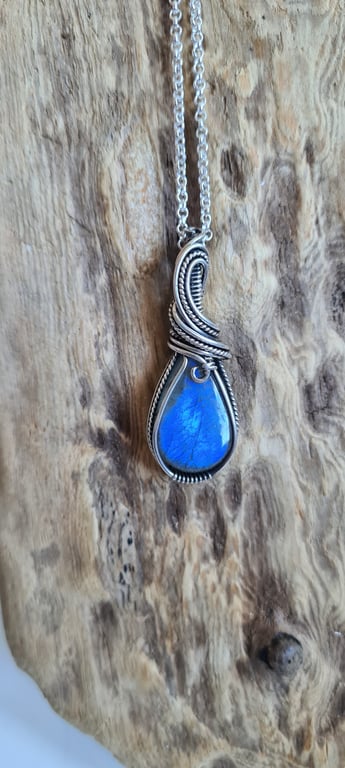 Unisex 925 Silver & Natural Labradorite Pendant Necklace Gift Crystal Jewellery 