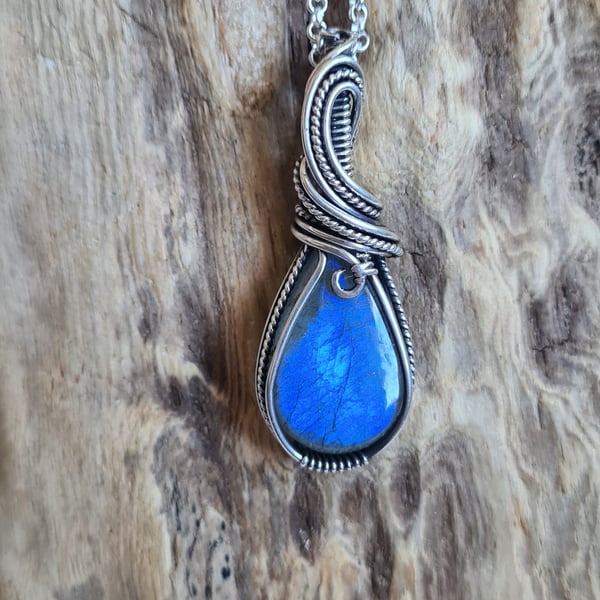 Unisex 925 Silver & Natural Labradorite Pendant Necklace Gift Crystal Jewellery 
