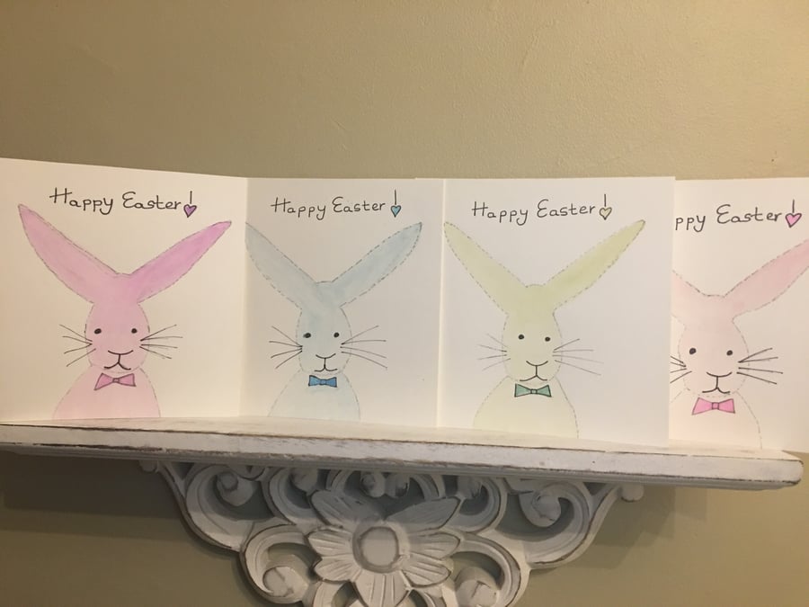 Easter Bunny Card, Easter Card, Hand Painted Easter Card