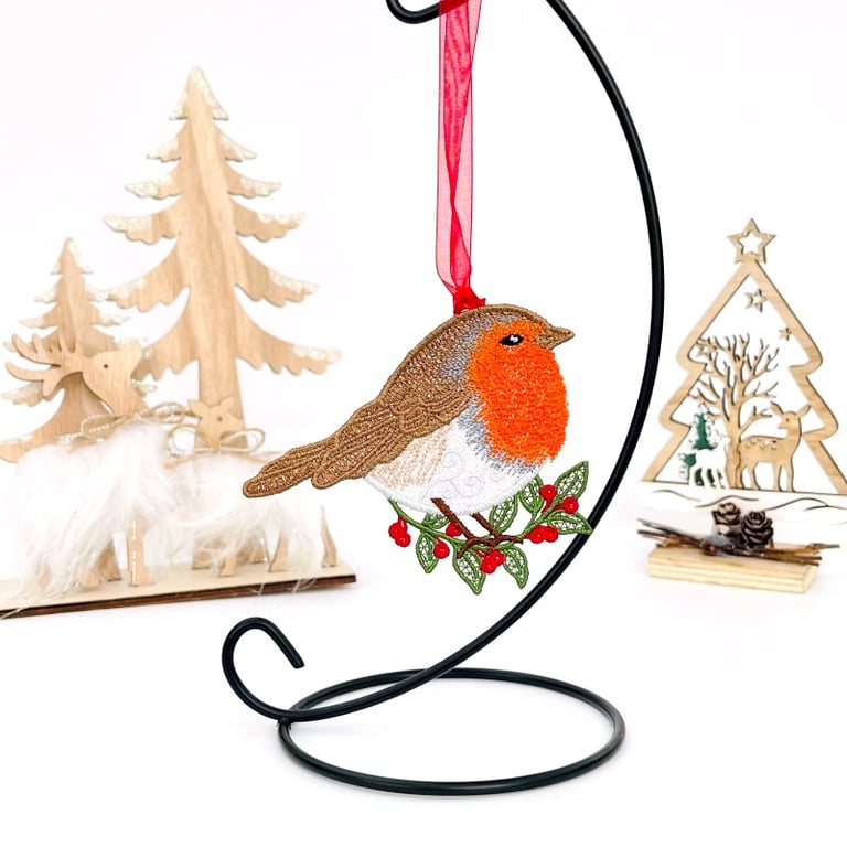 Free Standing Lace Christmas Robin Hanging Decoration