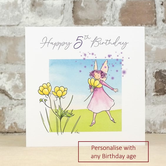 Birthday AGE Card Fairy Buttercup - Personalise with any age eco friendly