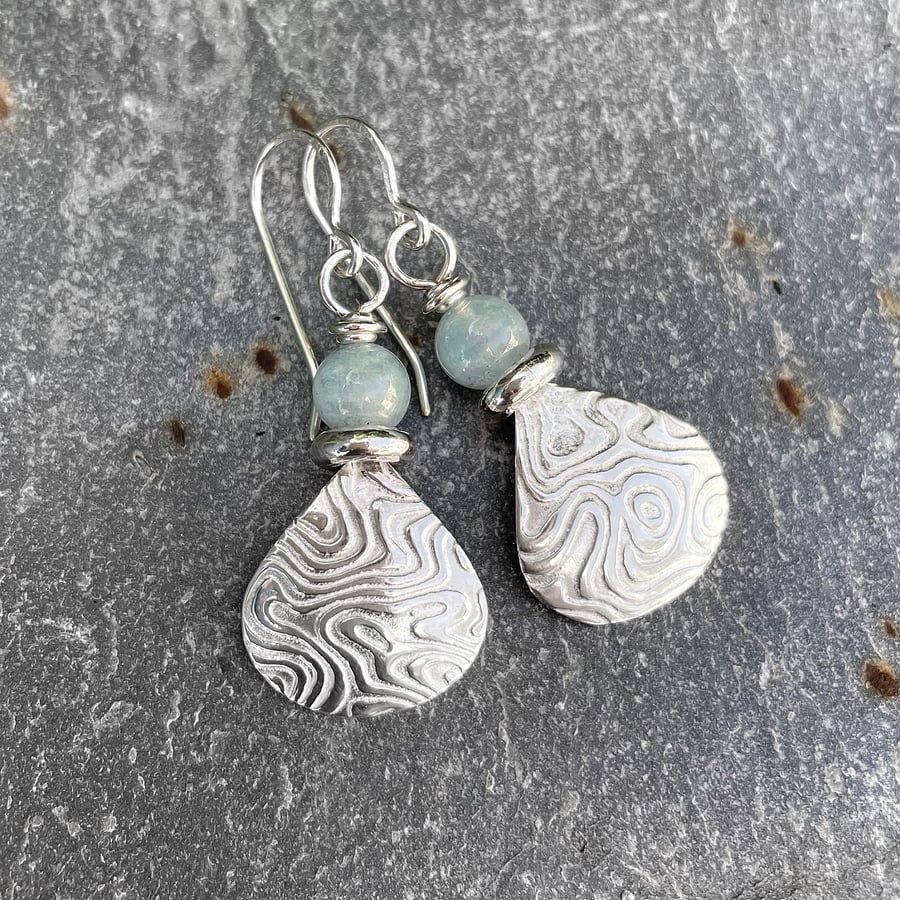Sterling silver and aquamarine ripples earrings