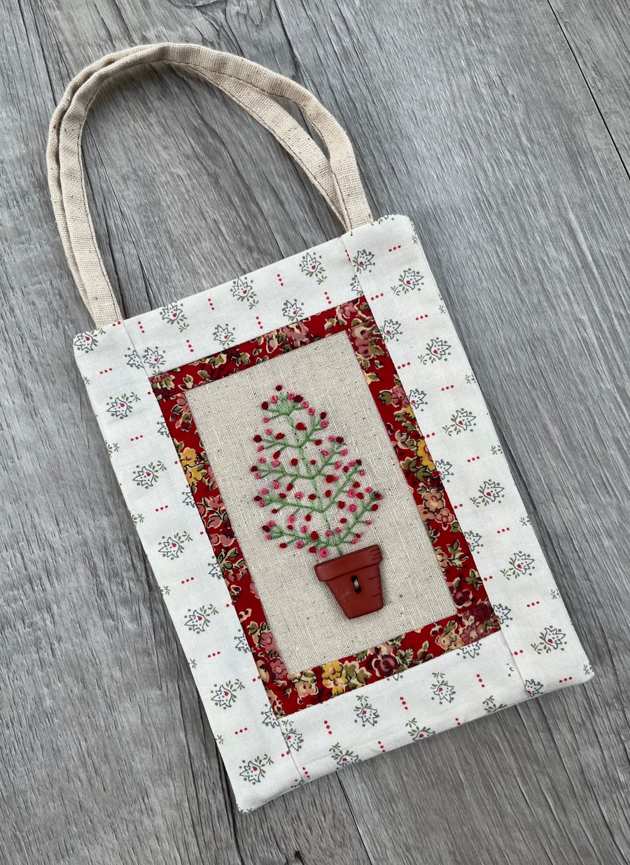 Liberty Print Hand Embroidered  Christmas Tree Gift Bag