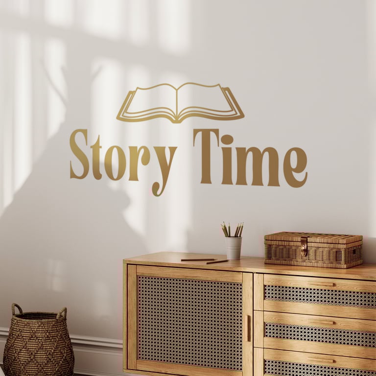 Story Time - Book Wall Sticker: Kids Reading Nook Decal, Library Book Wall Art