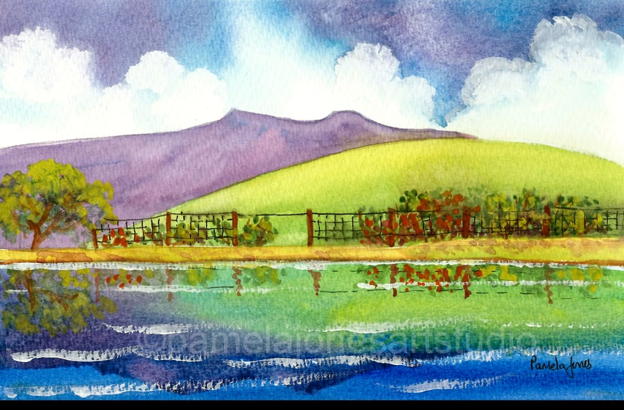 Lake In The Brecon Beacons, Original Watercolour, in 14 x 11 '' Mount